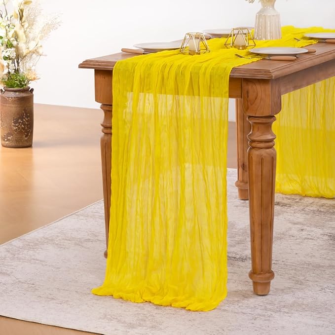MLMW 6 Pack Yellow Cheesecloth Table Runner Boho Gauze Rustic Cheese Cloth Table Runner 160 inch Sheer 13.3ft for Wedding Party Baby Bridal Shower Birthday