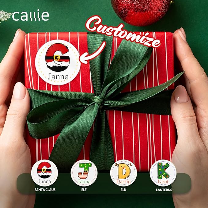 callie Personalized Santa Stickers with Initial Name, Custom Christmas Waterproof Cute Labels for Gift Box, Party Decorations, Envelopes, 30pcs