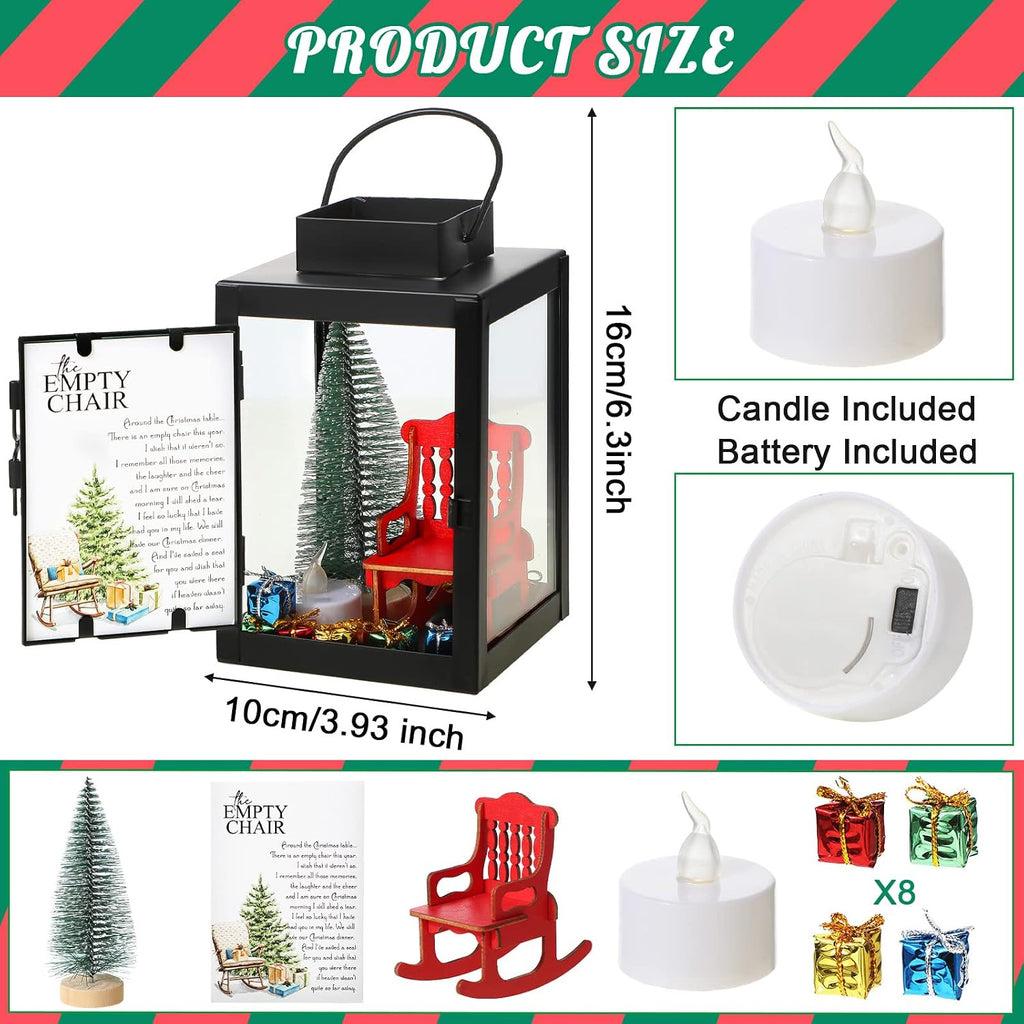 Roowest Christmas in Heaven Decor Memorial Lantern Empty Rocking Chair with LED Candle Mini Christmas Tree Shiny Boxes Ornament in Memory of Loved Ones Save A Seat DIY Memorial Gift(13 Pcs)