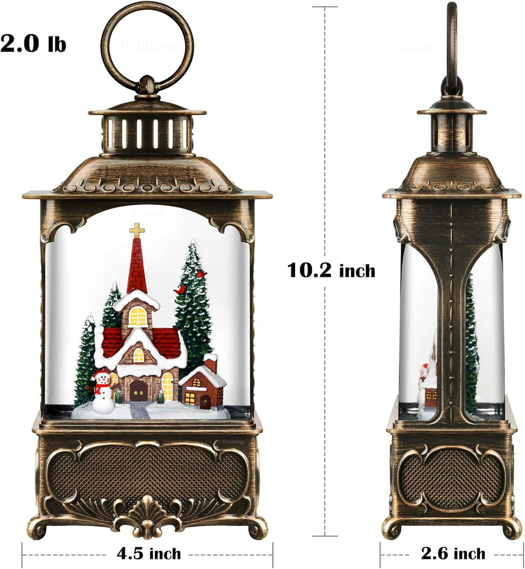 Priddop Church Snow Globe Christmas Decorations Gifts Snowman Cabin Cardinal Tree USB/Battery Timer Music Glitter Snowfall Lantern 10.2 inch