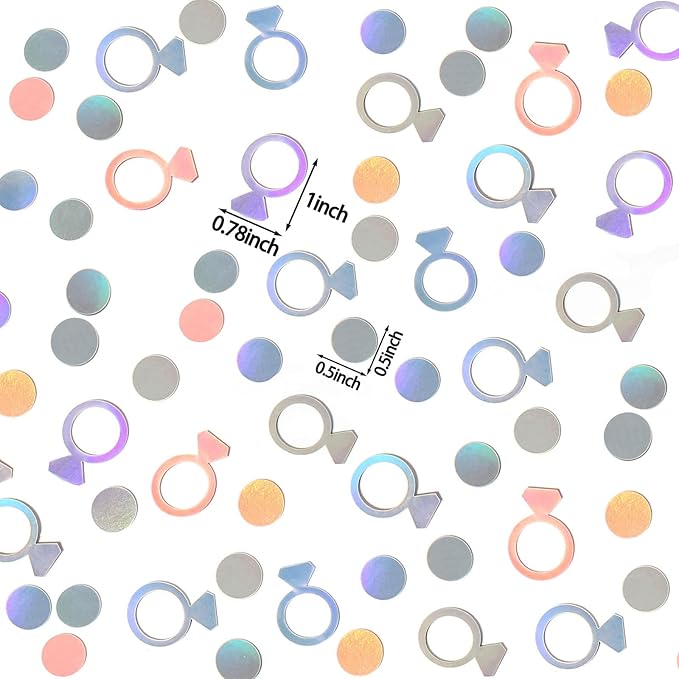 200PC Wedding Confetti for Tables Bachelorette Confetti Ring Confetti Scatters Suitable for Iridescent Themed Bridal Shower Engagement Hen Party Decorations