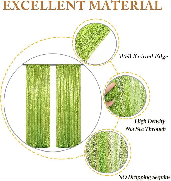ShinyBeauty Green Sequin Backdrop Curtains 8ft 2 Panels Glitter Backdrops for Photoshoot Shimmer Background Wedding Backdrop Party (4FTx8FT,Olive Green)