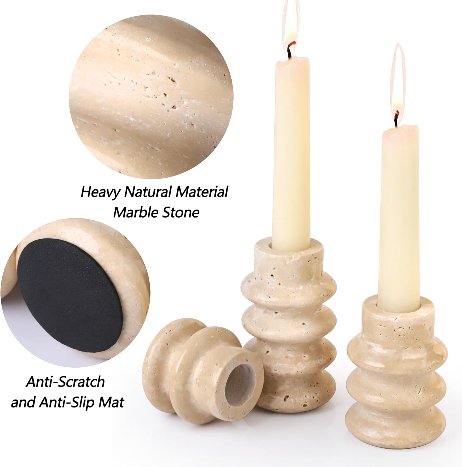 Vixdonos Natural Stone Candle Holder Set of 3 Taper Candle Candlestick Mantle Candle Stand for Home Decor,Wedding,Party and Table Centerpieces(White)
