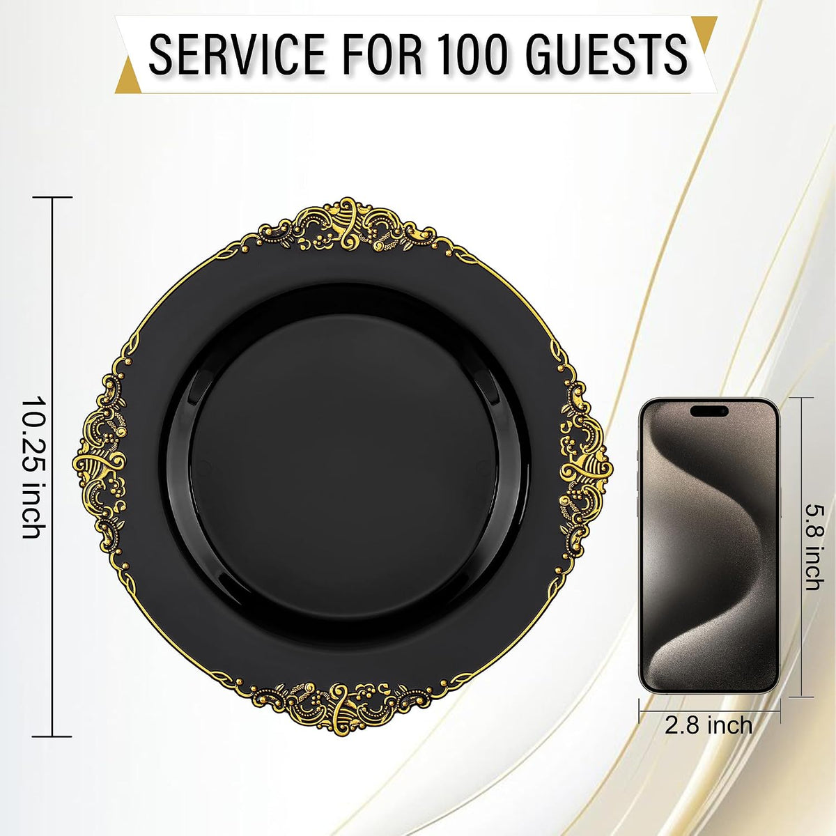 Nervure 100Pcs 10.25'' Black Plastic Plates, Party Plates for 100Guests
