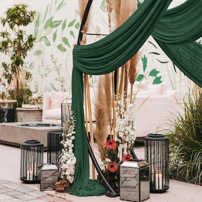 Wedding Arch Draping Fabric 1 Panel 30'' x 18FT Emerald Green Sheer Chiffon Arch Drapery for Photo Booth Bridal Shower Baby Shower Church Decor Newborn Photography Christening Outdoor Party
