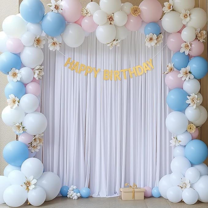 20ft×10ft Wrinkle Free White Backdrop Curtains for Parties, Thick Polyester Drapes for Backdrop, 2 Panels 5×10ft Cloth Photo Backdrop Curtain for Wedding Party Baby Shower Photography Background