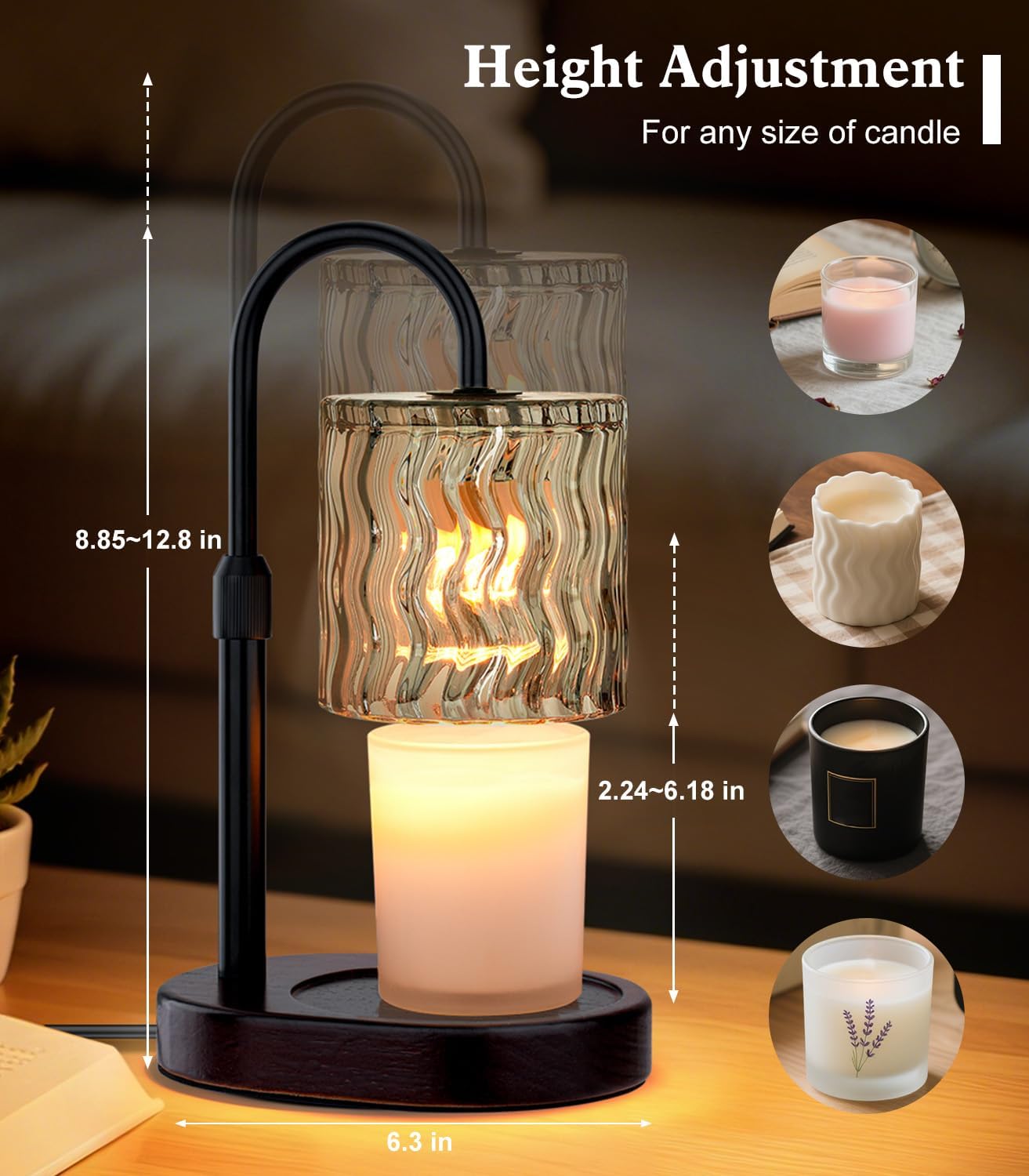 Candle Warmer Lamp Electric Timer: Dimmable Candles Warming Lamps - Height Adjustable Burner Jar - No Flame Scented Melts Wax - All Candle Jars Home Decor Table Light