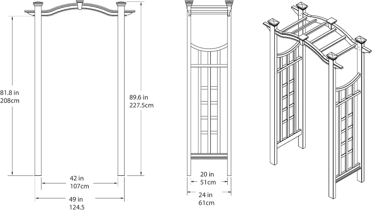 vita florence 49"w x 94"h vinyl arbor, front angle view