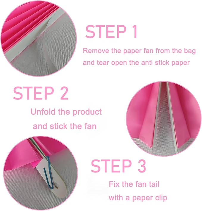 Red Hanging Paper Fans,Red Accessories Paper Decorations for Party,Valentines Day Decorations,Photo Booth Props Decor,16in Hanging Paper Fans 30 Color DIY Set （Magenta）