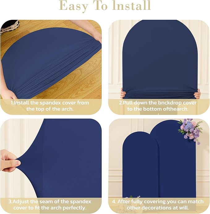 Navy Blue Arch Covers Set of 2, Navy Blue Backdrop Covers 7.2FT 6FT Stretchy Spandex Fitted Arch Stand Cover for Baby Shower, Wedding, Birthday Party Decor with Double-Sided Design