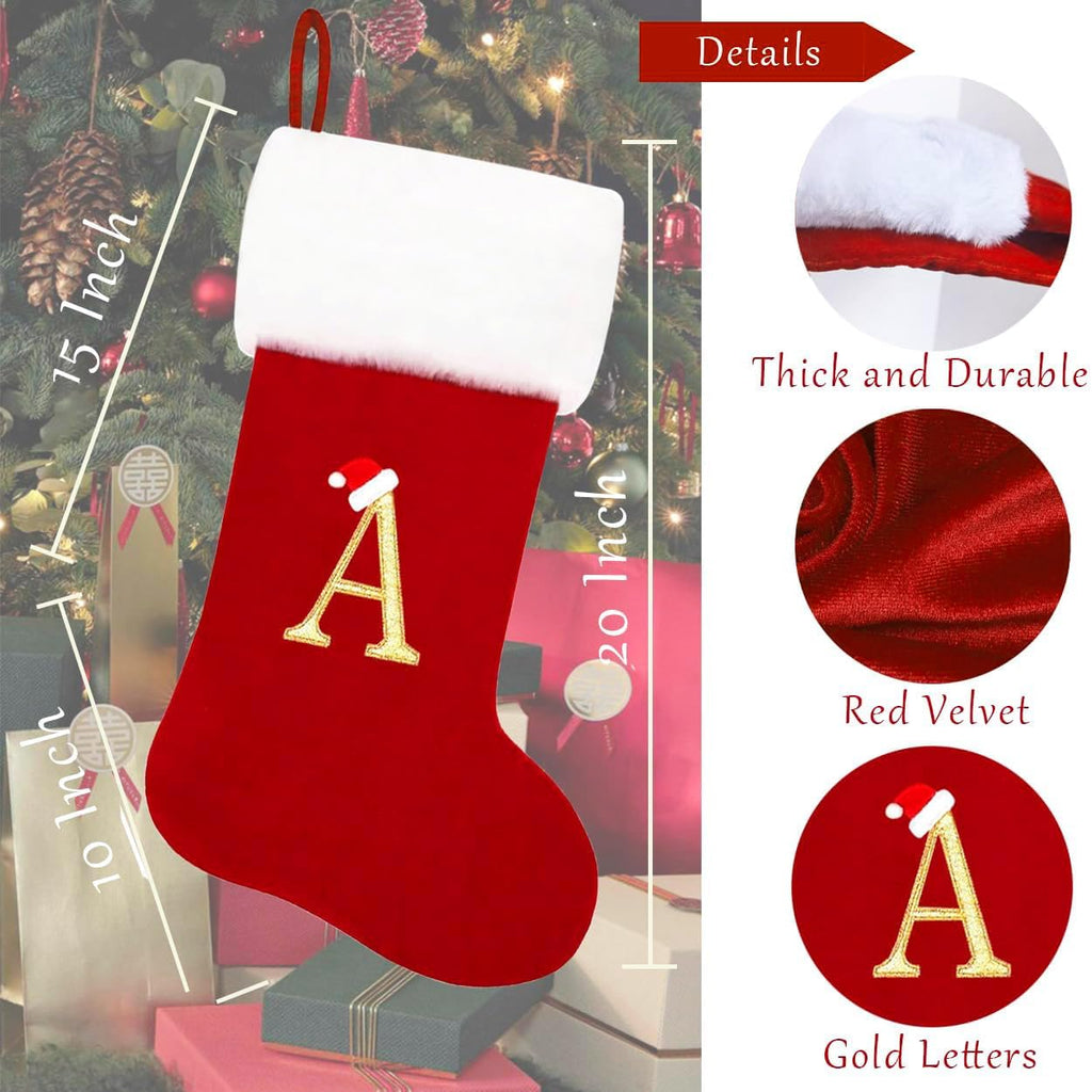 Large Christmas Stockings Monogram Christmas Stocking with Letter Red Velvet Stockings for Christmas Decor Personalized Name Letter (Letter M)