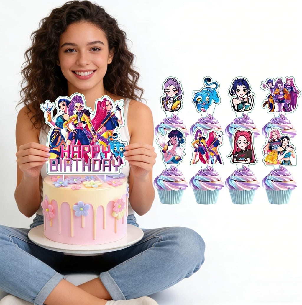 25 Pcs Cartoon Cake Decorations, Include 1 Happy Birthday Cake Toppers, 24 cupcake Topper for Cute Birthday Decorations