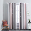 FANLI Ombre Rainbow Blackout Curtains for Kid Girls Bedroom Living Room Darking Stripe Double Layer Star Cut Out Wall Home Decor Gradient Grommet Window Curtains (Pink/Grey, 52W x 63L)