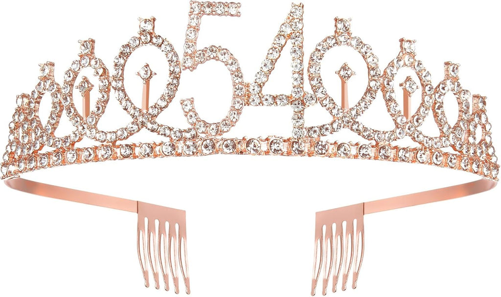 BRT Bearingshui Fabulous Sash and Tiara for Women, Rose Gold Birthday Crown for 54th Birthday Party Favor Supplies