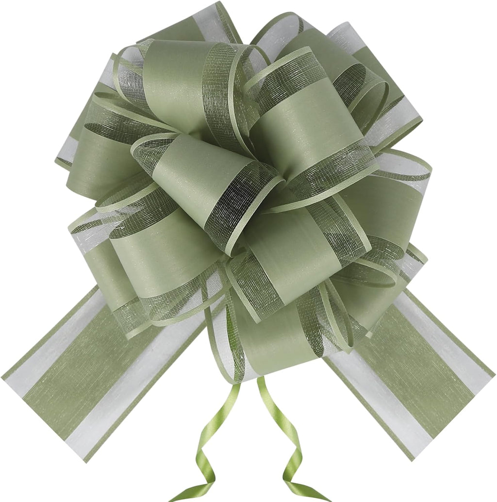 GURVOCY 6 PCS Sage Green Large Pull Bows for Gift Wrapping, Big Christmas Gift Bows for Presents, 6 Inch Ribbon Bow for Wedding Car Gift Baskets