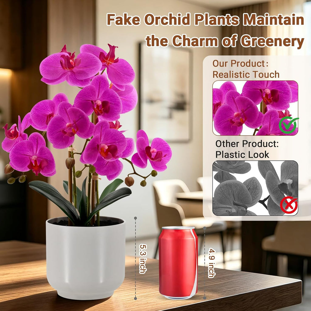faux orchid 19”tall artificial flower plant indoor for showing dimensions
