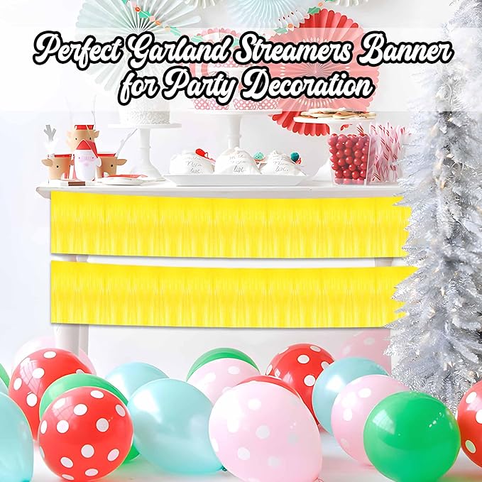 6 Pack 10 Ft Macaron Yellow Foil Fringe Garland Metallic Streamers Tinsel Banner Wall Hanging Garland Backdrop for Parade Floats, Halloween, Christmas, Thanksgiving, New Year Party Decorations