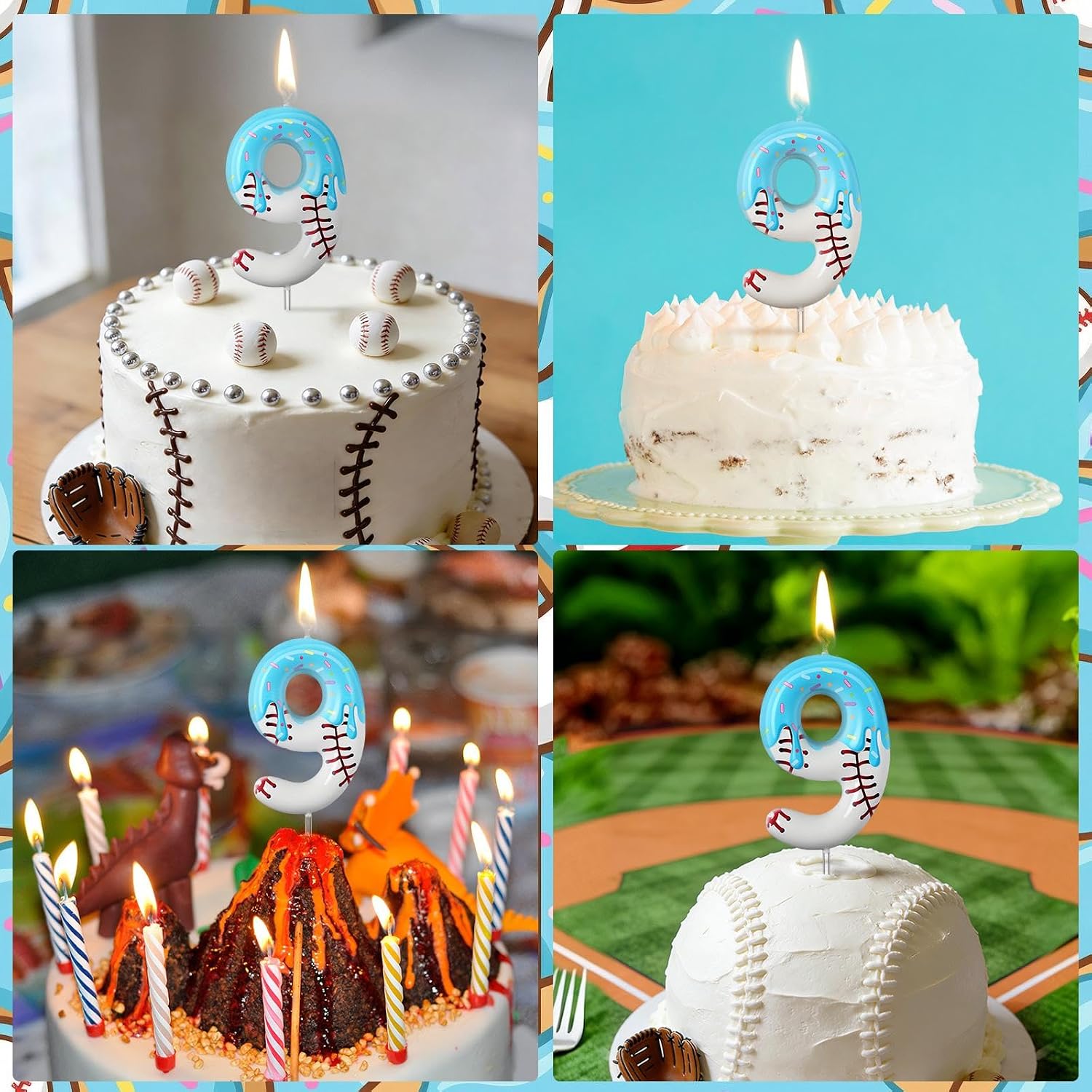 Conelist Ice Cream Drip Baseball Birthday Candle Number 9, Baseball Ice Cream Drip Birthday Cake Topper Candle Number 9 for Cake Sport Teams Theme Anniversary Celebration Party Decoration Favor Supply