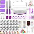ANSLYQA Cake Decorating Kit, 340 Pcs Baking Tools (Purple) | Cake Turntable, Leveler, 55 Numbered Icing+Skirt Tips, 2 Spatulas, 3 Scrapers, 100 Pastry Bags, 100 Cupcake Liners & More