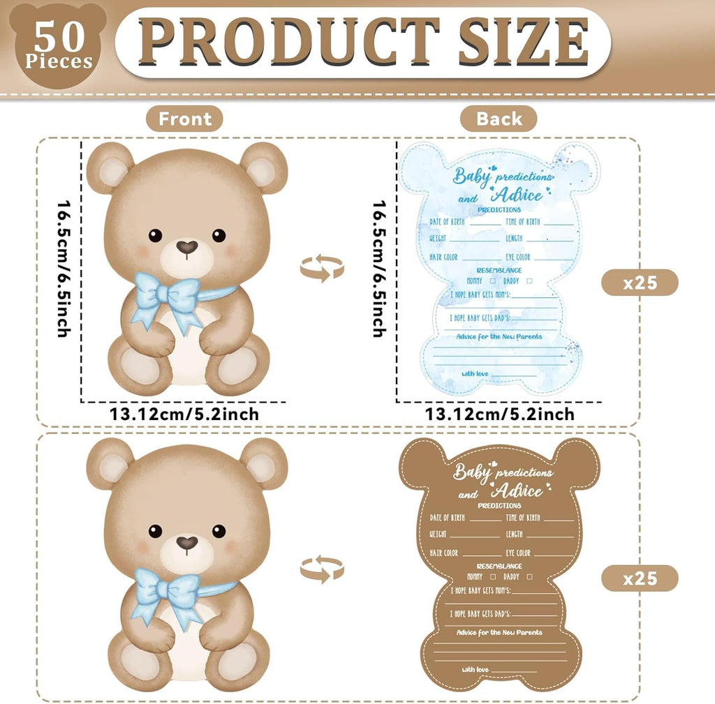 50PCS Teddy Bear Baby Shower Game Set Baby Shower Prediction and Advice Card We Can Bearly Wait Decorations Wishes Card Supplies for Gender Neutral Game Party Activity