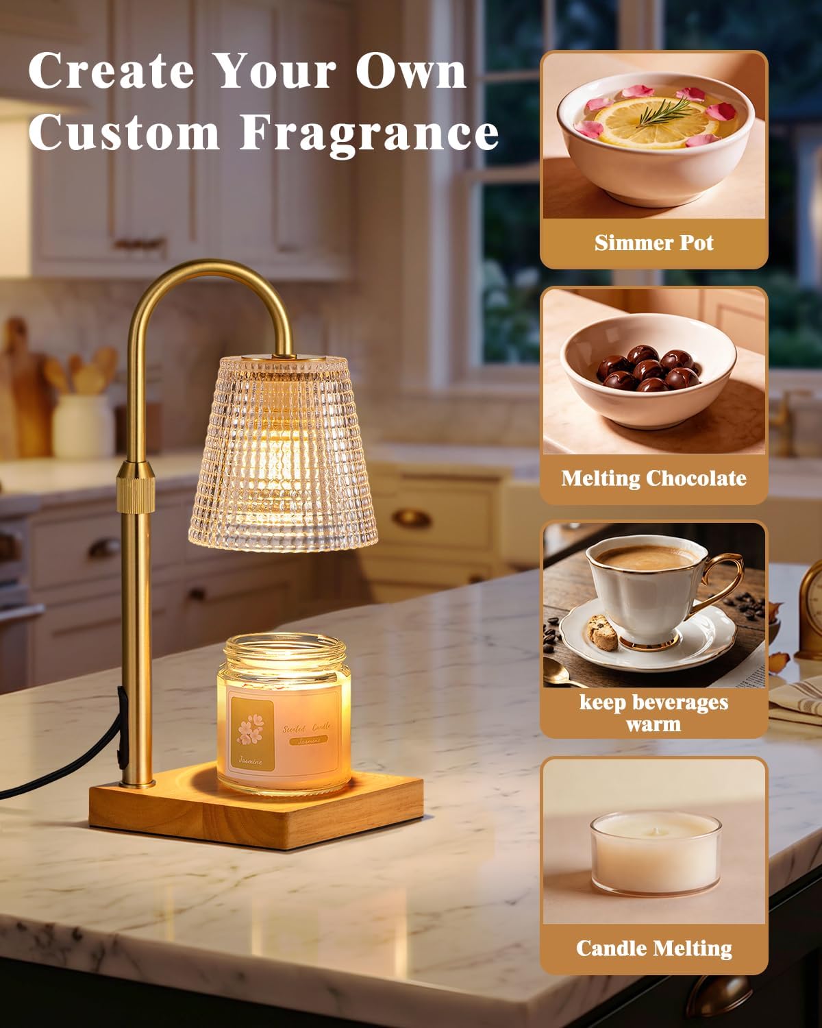 Hong-in Candle Warmer Lamp with Timer-Dimmable Adjustable Height Candle Lamp Warmer, Birthday Gifts for Women Mom Her, Housewarming Office Home Decor,Wax Warmer for Scented Wax Jar Candles