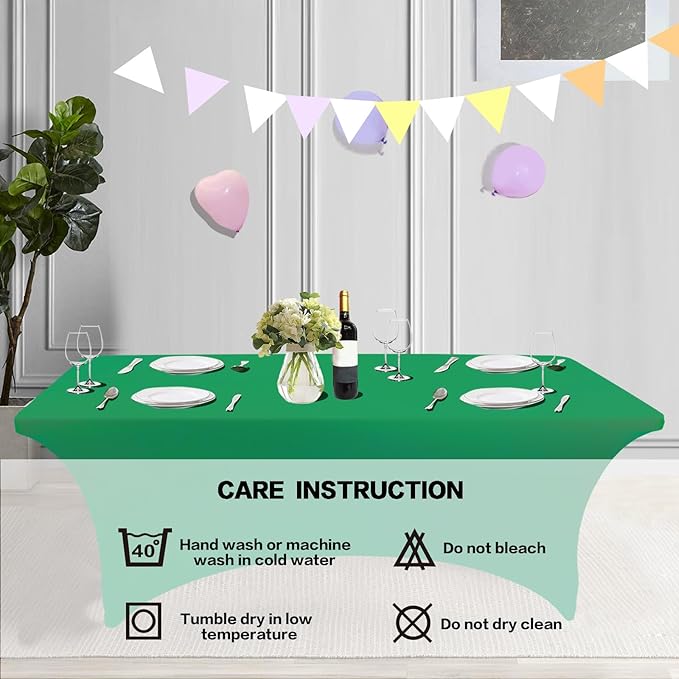 IVAPUPU 1 Pack 8FT Table Cloth for Rectangular Fitted Events Stretch Emerald Green Table Covers Washable Cover Spandex Tablecloth Protector for Party, Wedding, Cocktail, Banquet, Festival