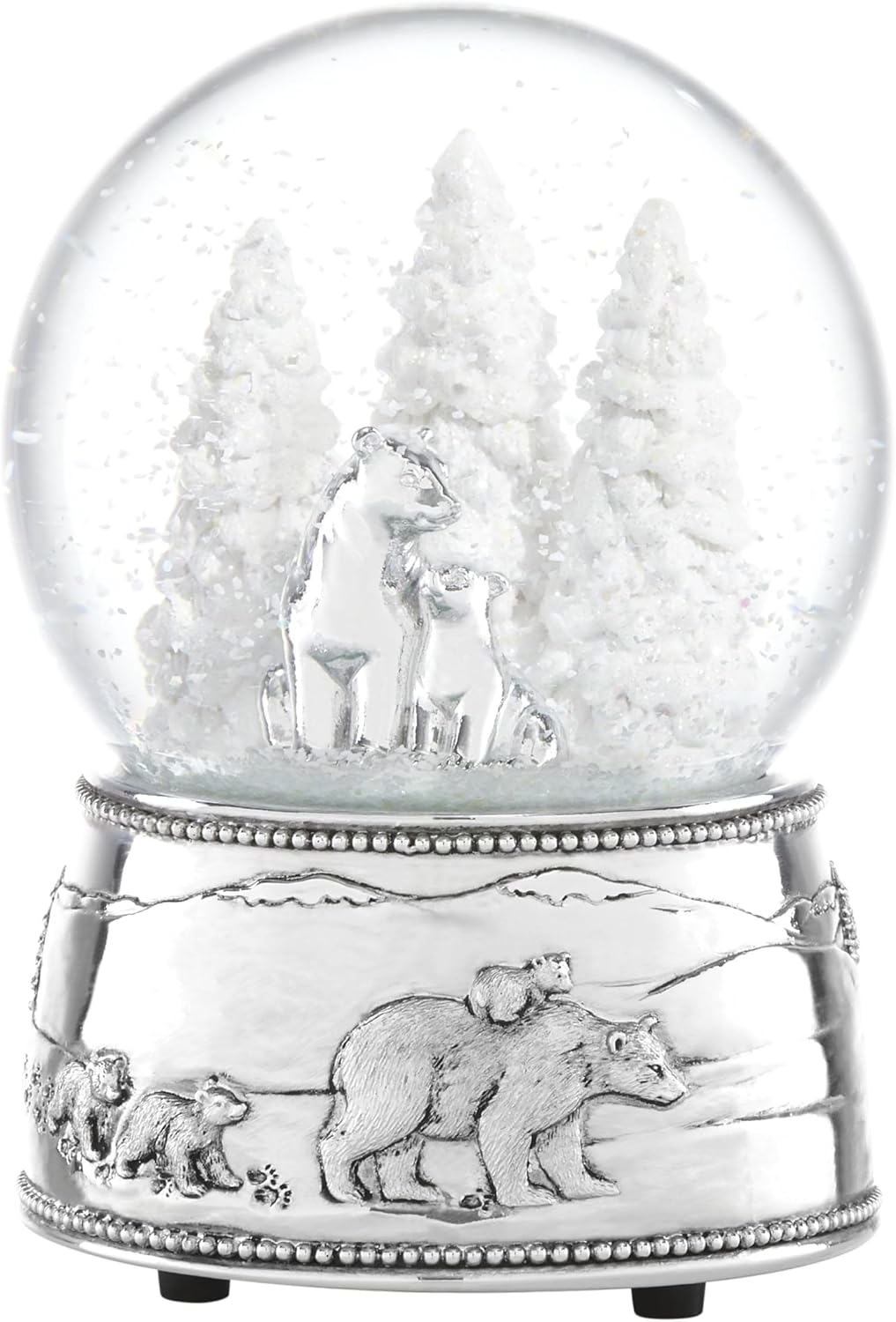 Reed And Barton Snow Globe, North Pole Bound Polar Bears Musical Snow Globe, Made From Resin & Glass, Silver-Plated Polar Bear, Plays Jingle Bell, Winter Decor, Christmas Decorations (Silver, 1 Piece)