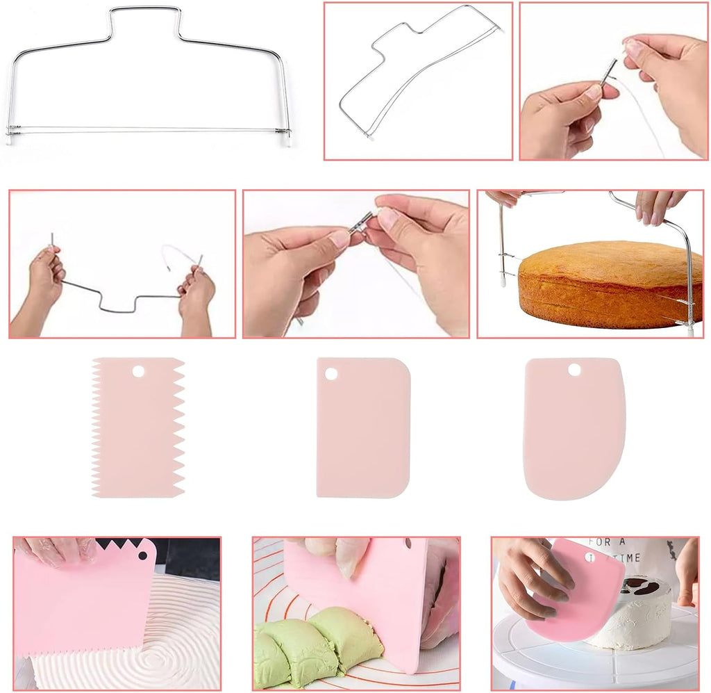 207PCS Cake Decorating Kit Includes Revolving cake turntable for decorating, Icing Bags and Tips Set, 3 Spatulas, 3 Cake Scraper, 100 Piping Bags, frosting piping kit,and 3 Coupler for Baking