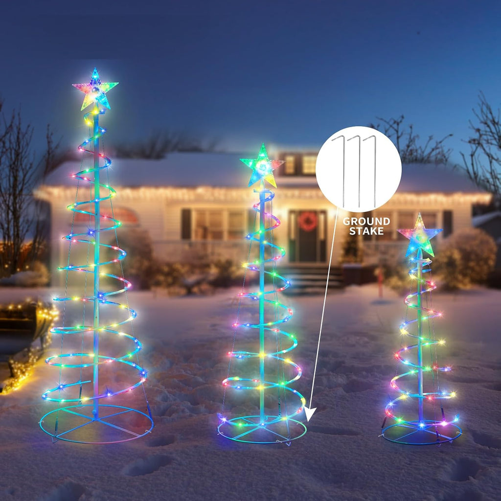 set of 3 christmas spiral tree lights, 3/4/5, side view