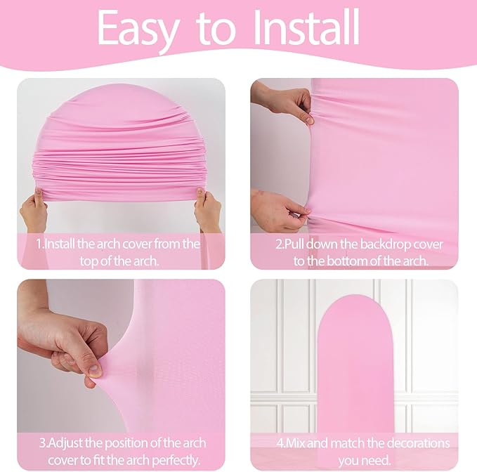 WEERRW Pink Arch Backdrop Cover Ballon Arch Stand Covers Set of 3 Spandex Fitted Round Top Chiara Stretchy Backdrop for Wedding Birthday Party Decoration(6FT, 6.6FT, 7.2FT)