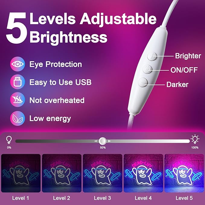 Dumbbell Neon Sign,Neon Signs for Wall Decor,Gym Neon Sign,Ghost Dead Lift Led Sign,Barbell Led Signs for Wall,USB Powered with Dimmable Switch Neon Lights for Bedroom,Gym Decor,Workout