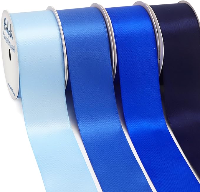 Ribbli Blue Satin Ribbon 1-1/2 Inch x 4 Rolls Total 40 Yards- Baby Blue/Royal Blue/Electric Blue/Navy Ribbon for Gift Wrapping Craft Wedding Decoration