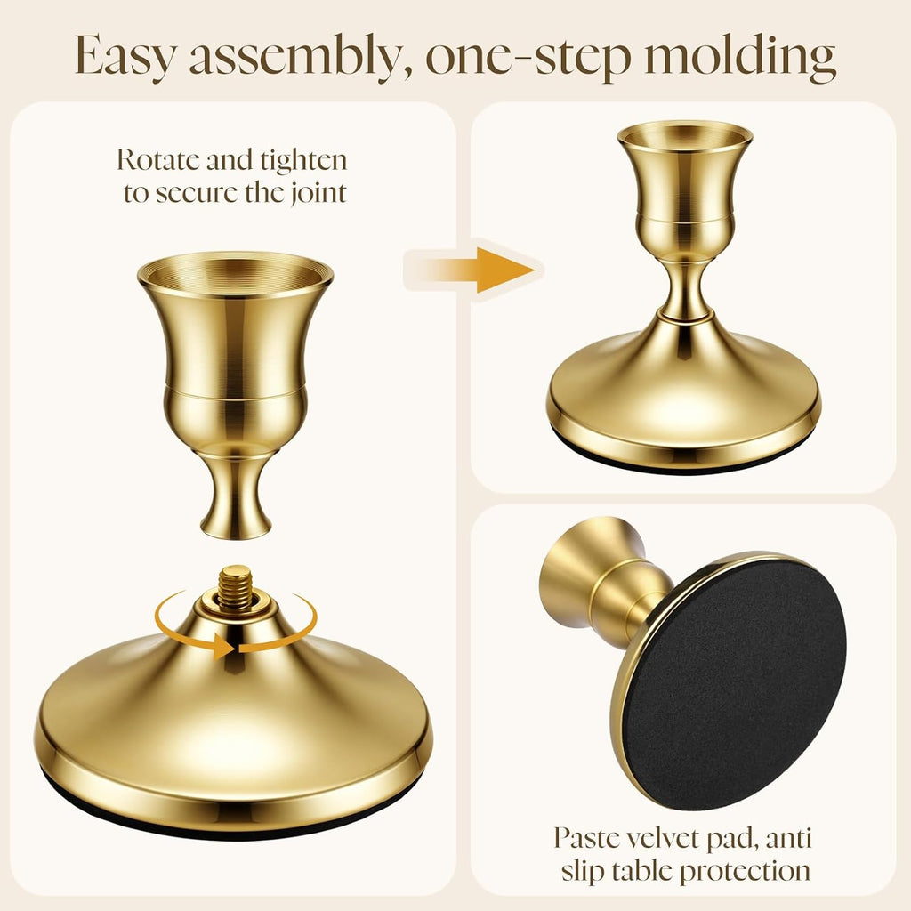 48 Pack Brass Gold Taper Candle Holders Set - Vintage Metal Candlestick Holders Set Candle Holder for Table Centerpiece, Wedding Reception, Festive Christmas Mantel Decoration or Home Decor Gold