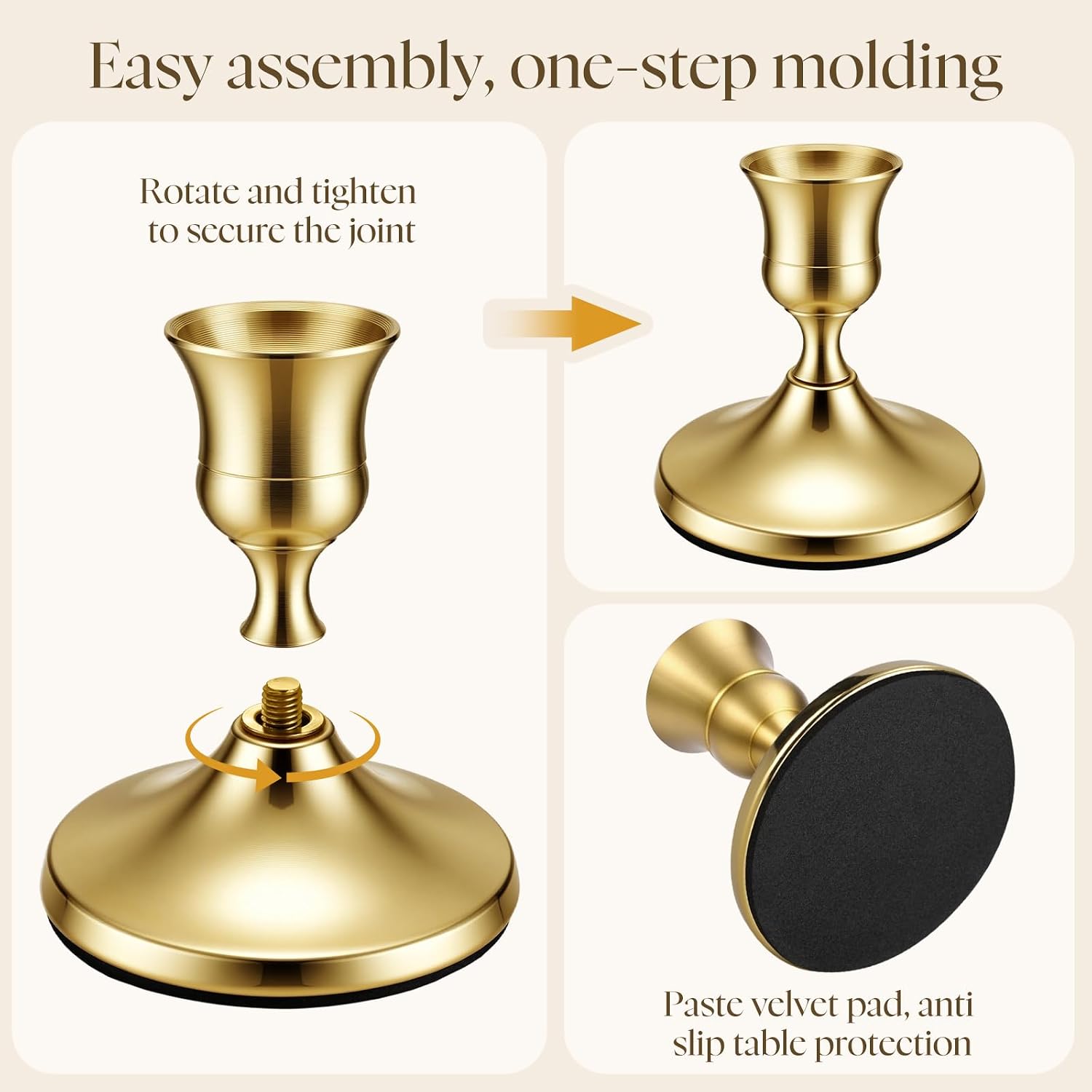 48 Pack Brass Gold Taper Candle Holders Set - Vintage Metal Candlestick Holders Set Candle Holder for Table Centerpiece, Wedding Reception, Festive Christmas Mantel Decoration or Home Decor Gold