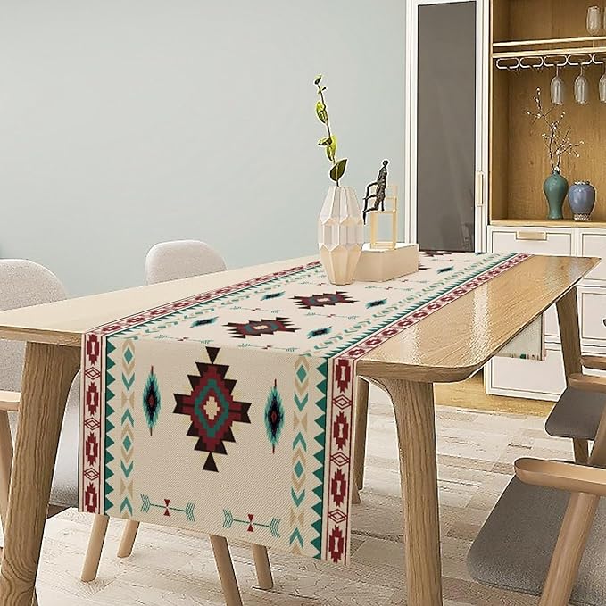 Aztec Table Runner Southwestern Native Vintage Geometric Pattern Table Runner Retro Country Table Dinner Decoration 13x108 Inch