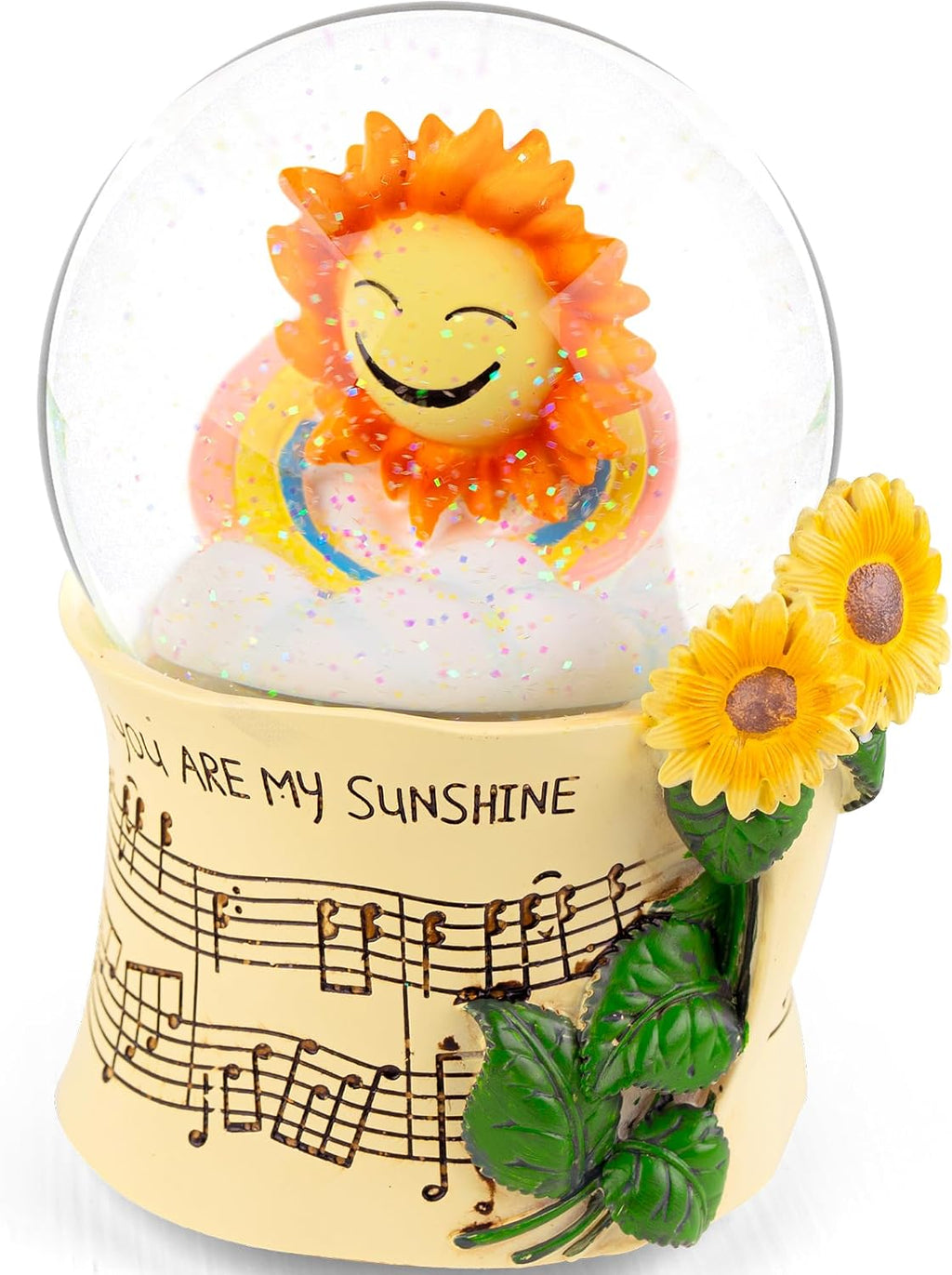 You are My Sunshine Snow Globe Music Box with Colorful Lights, Sunflower Musical Snowglobe, Wind Up Resin Flower Music Box Gifts for Mom Wife Girlfriend Grandma Women Birthday Anniversary