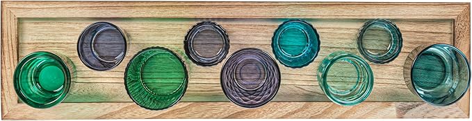 Creative Co-Op Wood Tray with 9 Blue & Green Glass Votive Holders