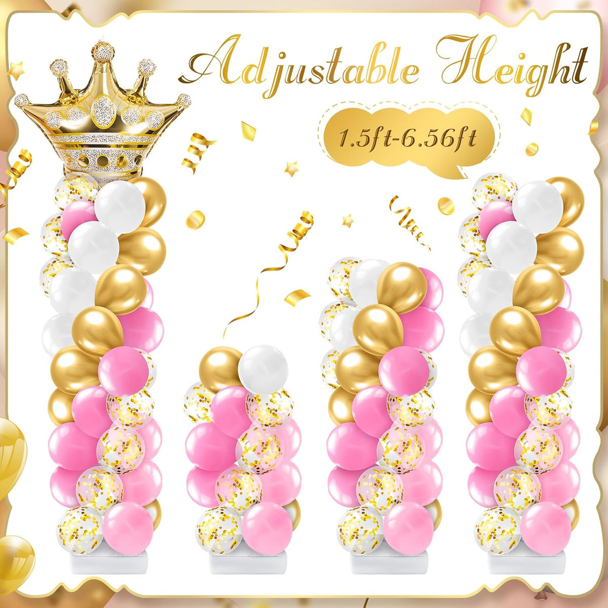 kasyat 2 sets princess party balloon column stand showing dimensions