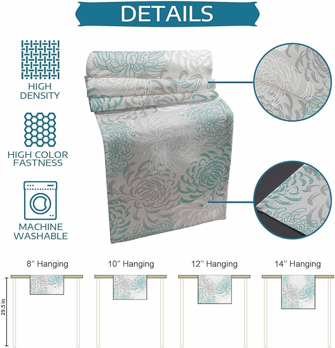 Auqa Chrysanthemum Cotton Linen Table Runner for Dining Kitchen, Wedding Outdoor Party Tablerunners Decoration, Farmhouse Floral Botanical Leaves Dresser Scarf Coffee Tablecloth Runners 13x120 Inches