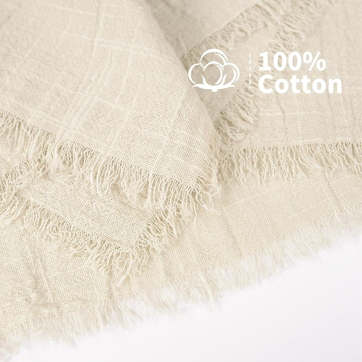 Showgeous 60 Pack Natural Cloth Napkins with Fringe, 16x16 inch 100% Cotton