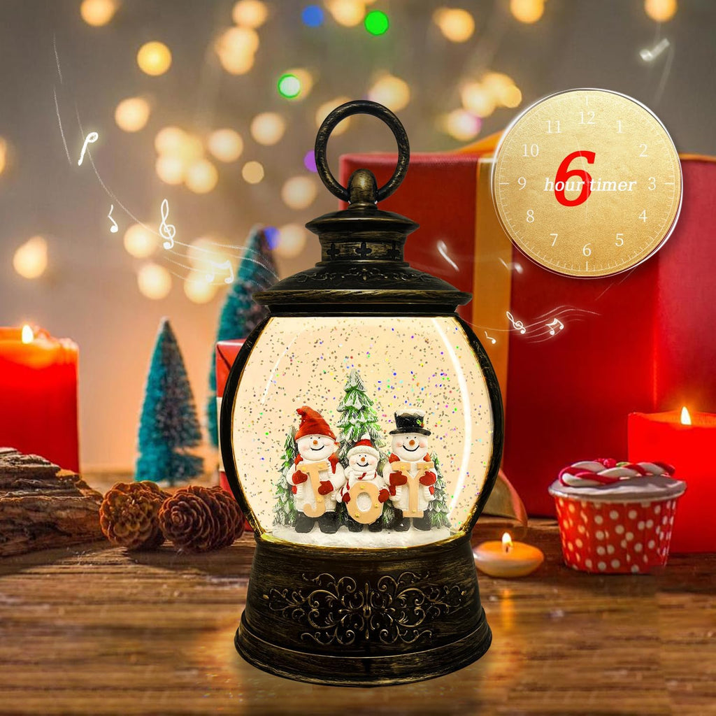 Christmas Snow Globe Lighted Decorations, Santa Snowmans Musical Christmas Snow Globe Lantern with Swirling Glitter, Christmas Holiday Party Gifts and Decorations