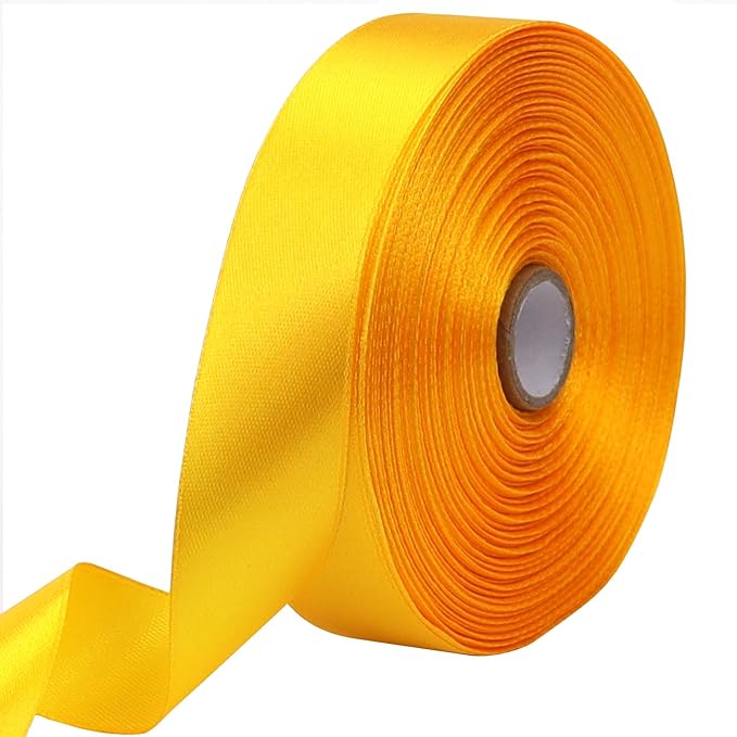 Yellow Solid Satin Ribbon 1 Inch 50 Yards Solid Polyester Fabric Ribbon for Gift Wrapping Wedding Christmas Baby Shower Birthday Party Decoration Handmade Immortal Flower Craft