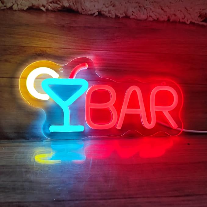 Bar Neon Sign Neon Bar Lights Bar Neon Signs for Home Bar LED Sign Bar Signs for Home Bar Wall Bar Lights for Home Bar Living Room Bistro Man Cave Party, 9.8"" x 4.8""