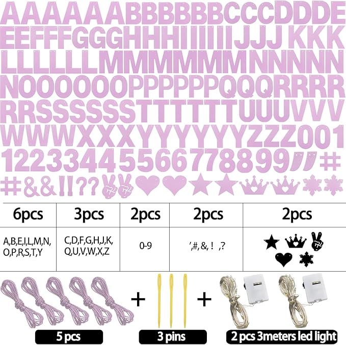 167Pcs DIY Glitter Customizable Banner Kit Happy Birthday Letter Banners Happy Valentine's Day Banners Love Heart Personalized Banner Decor Birthday Party Decorations Supplies(Glitter Light Pink)