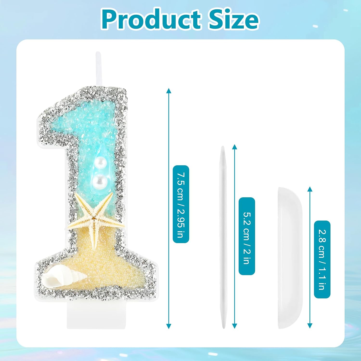 Beach Birthday Candle Starfish Number 1 Candles 1st Cake Candle Blue Birthday Cake Topper Cupcake Decorations Party Decor Anniversary Celebrations Supplies Favors