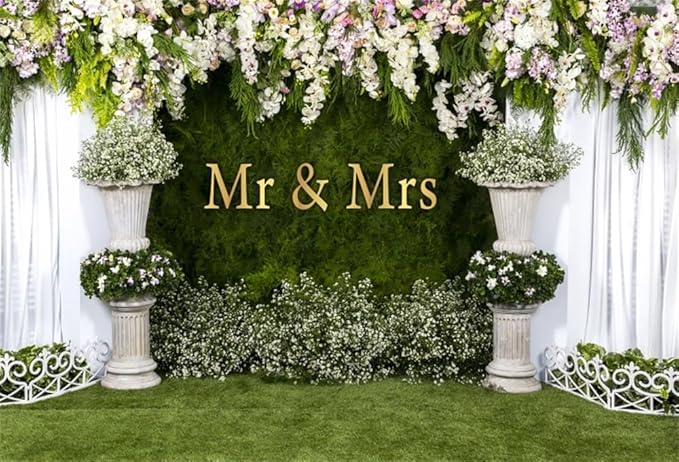 Wedding Arch Flower Backdrop 7x5ft - Mr to Mrs Engagement & Anniversary Photography Background