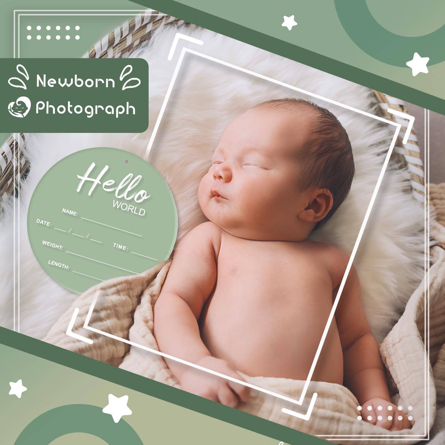 Baby Announcement Sign, 6.7 Inch Acrylic Hello World Newborn Sign Green | Thickness Welcome Baby Sign for Hospital, Birth Announcement Sign, Newborn Photography Props for Nursery Keepsakes & Sweet