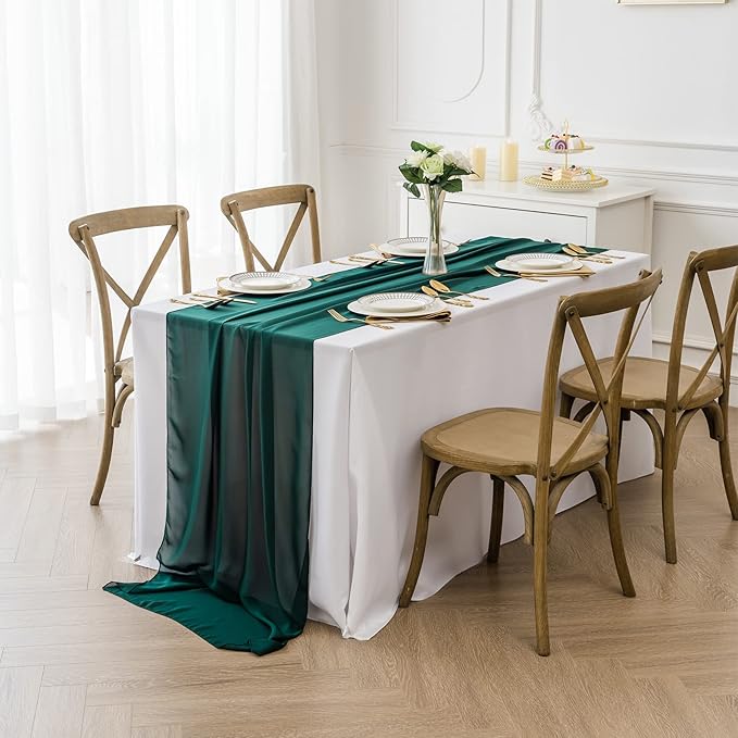 12Pack 9ft Chiffon Table Runner 14x108 Inch Sheer Romantic Table Runner for Wedding Birthday Party Bridal Shower Outdoor Decoration-Hunter