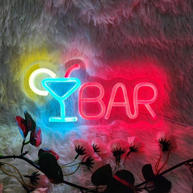 Bar Neon Sign Neon Bar Lights Bar Neon Signs for Home Bar LED Sign Bar Signs for Home Bar Wall Bar Lights for Home Bar Living Room Bistro Man Cave Party, 9.8"" x 4.8""