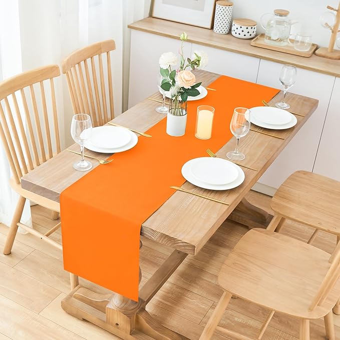 2 Pack Orange Table Runner 12 x 60 Inch Solid Color Farmhouse Runners Coffee Table Dresser for Daily Party Home Decoration